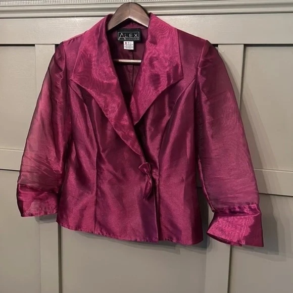 Alex Evenings Fuchsia Formal Evening Blazer Jacket Metallic Sheer Size Small - Picture 7 of 11